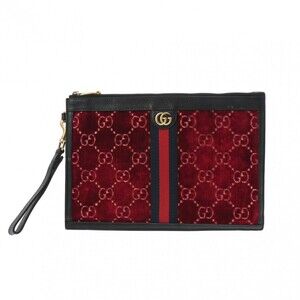 GUCCI Sherry Line Bordeaux Purple Black Velvet Clutch Bag